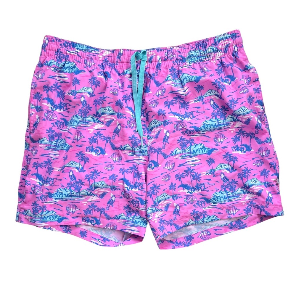 Chubbies Pink Blue Island Bird Toucan Fish Classic Swim Trunks XL